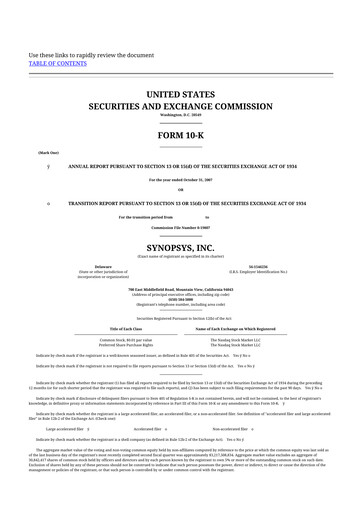 Thumbnail Synopsys 10-K Annual Report 