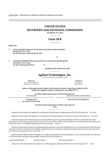 Thumbnail Agilent Technologies 10-K Annual Report 