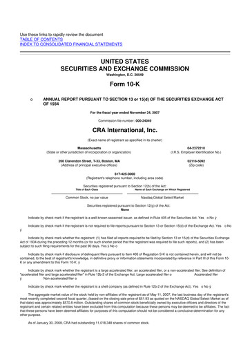Thumbnail CRA International
 10-K Annual Report 