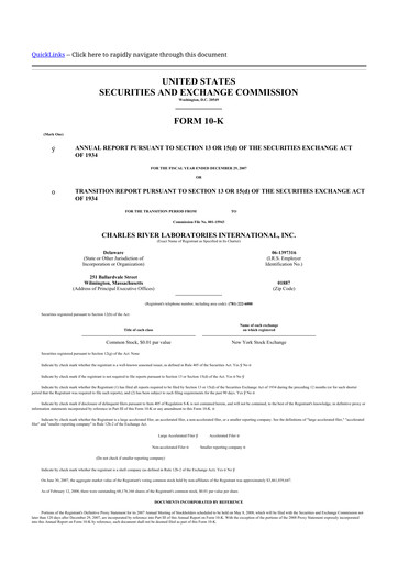 Thumbnail Charles River Laboratories
 10-K Annual Report 