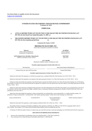 Thumbnail Brookline Bancorp 10-K Annual Report 