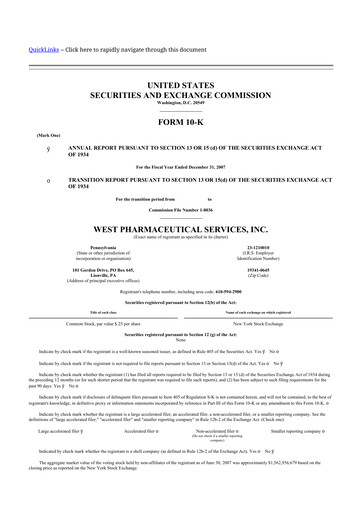 Thumbnail West Pharmaceutical Services 10-K Annual Report 