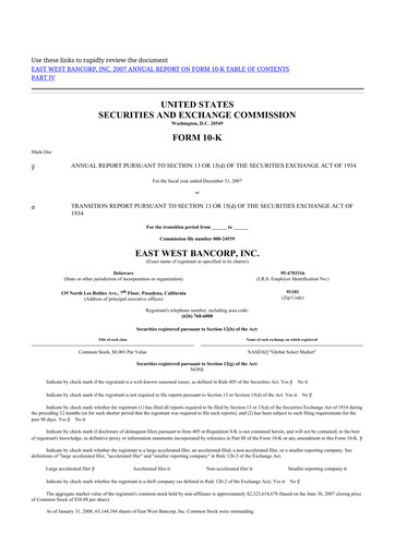 Thumbnail East West Bancorp
 10-K Annual Report 