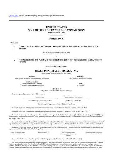 Thumbnail Rigel Pharmaceuticals 10-K Annual Report 