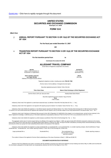 Miniature Allegiant Travel Company 10-K Rapport annuel 