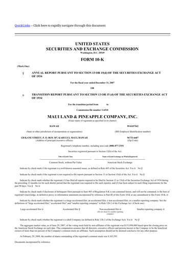 Thumbnail Maui Land & Pineapple Company 10-K Annual Report 