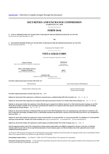 Thumbnail Vista Gold
 10-K Annual Report 