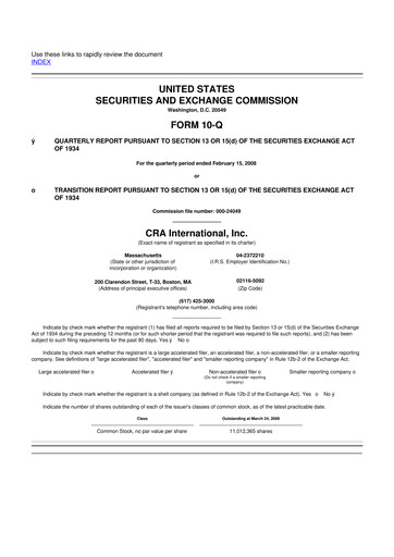 Thumbnail CRA International
 10-Q Quarterly Report FY 