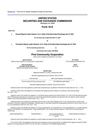 Thumbnail First Community Corporation 10-K Annual Report 