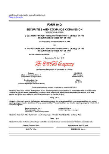 Thumbnail Coca-Cola 10-Q Quarterly Report FY 