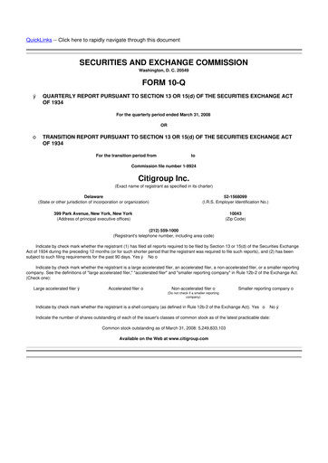 Thumbnail Citigroup 10-Q Quarterly Report FY 