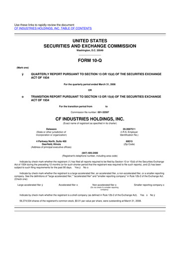 Thumbnail CF Industries
 10-Q Quarterly Report FY 