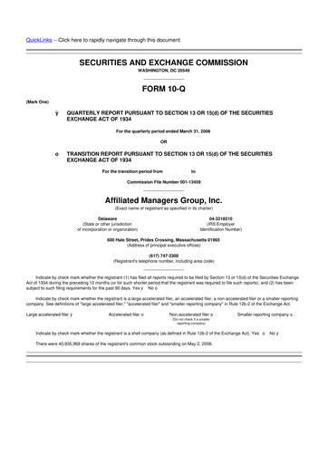 Thumbnail Affiliated Managers Group 10-Q Quarterly Report FY 