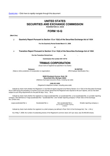 Thumbnail TriMas 10-Q Quarterly Report FY 