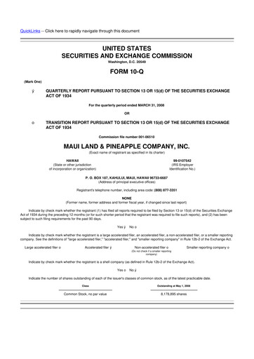 Thumbnail Maui Land & Pineapple Company 10-Q Quarterly Report FY 