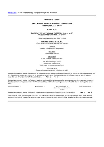 Thumbnail Simon Property Group 10-Q Quarterly Report FY 