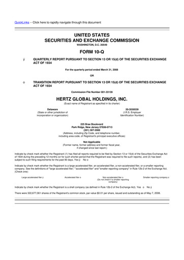 Miniature Herc Holdings
 10-Q Rapport trimestriel  