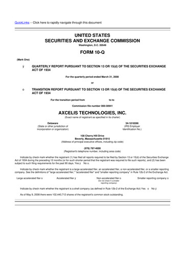 Thumbnail Axcelis Technologies
 10-Q Quarterly Report FY 