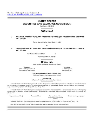 Thumbnail Crocs 10-Q Quarterly Report FY 
