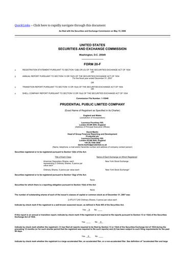 Thumbnail Prudential 20-F Annual Report 