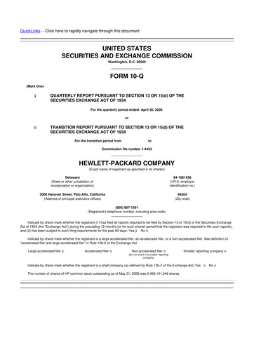 Thumbnail HP 10-Q Quarterly Report FY 