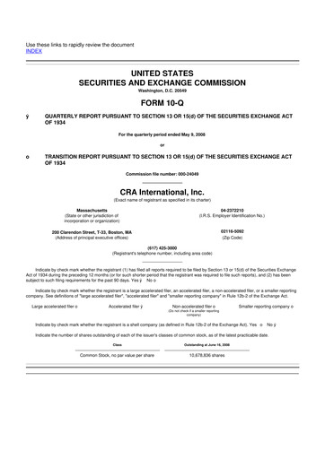 Thumbnail CRA International
 10-Q Quarterly Report FY 