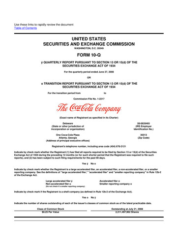 Thumbnail Coca-Cola 10-Q Quarterly Report FY 