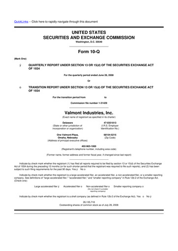 Thumbnail Valmont Industries
 10-Q Quarterly Report FY 