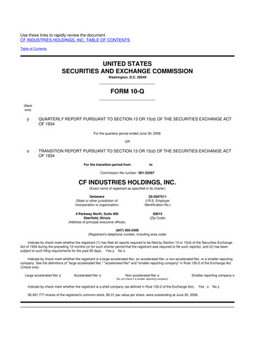 Thumbnail CF Industries
 10-Q Quarterly Report FY 