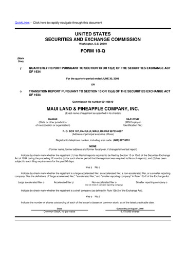 Thumbnail Maui Land & Pineapple Company 10-Q Quarterly Report FY 