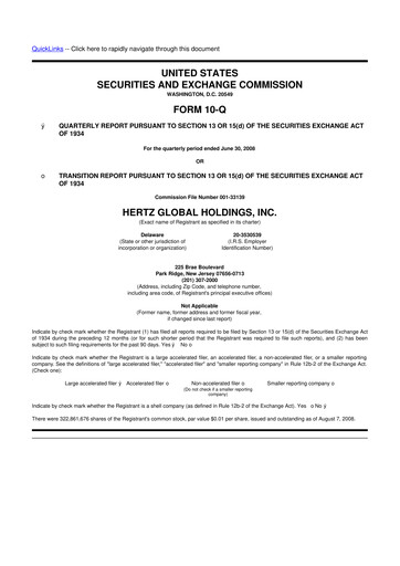 Miniature Herc Holdings
 10-Q Rapport trimestriel  