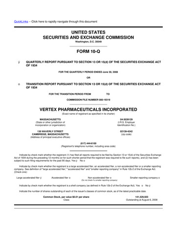 Thumbnail Vertex Pharmaceuticals 10-Q Quarterly Report FY 
