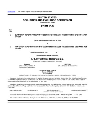 Thumbnail LPL Financial
 10-Q Quarterly Report FY 