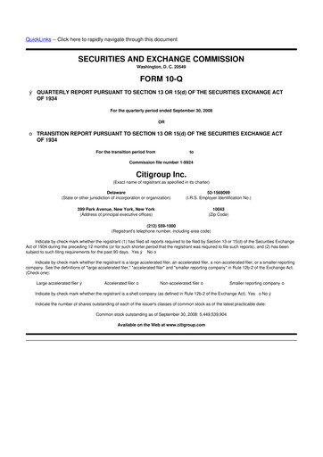 Thumbnail Citigroup 10-Q Quarterly Report FY 