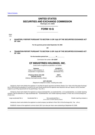 Thumbnail CF Industries
 10-Q Quarterly Report FY 