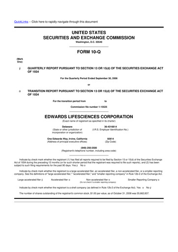 Thumbnail Edwards Lifesciences 10-Q Quarterly Report FY 