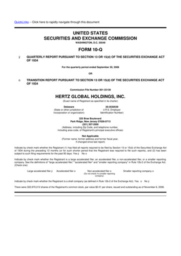 Miniature Herc Holdings
 10-Q Rapport trimestriel  
