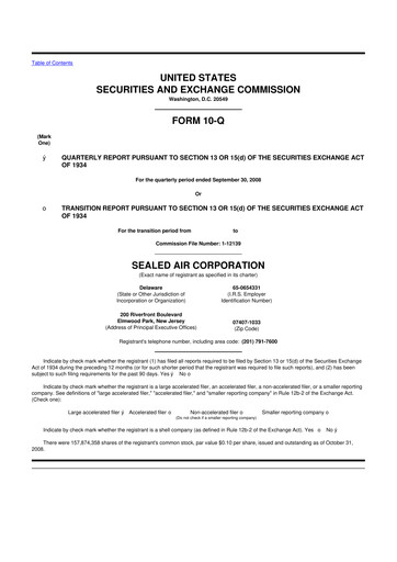 Miniature Sealed Air
 10-Q Rapport trimestriel  