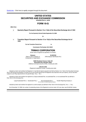Thumbnail TriMas 10-Q Quarterly Report FY 