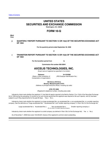 Thumbnail Axcelis Technologies
 10-Q Quarterly Report FY 