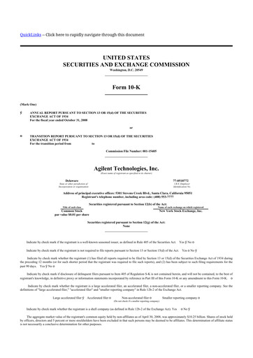 Thumbnail Agilent Technologies 10-K Annual Report 