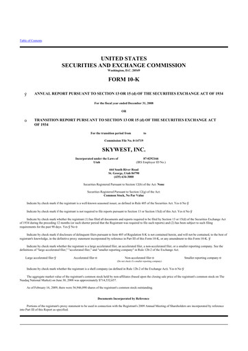 Thumbnail SkyWest 10-K Annual Report 