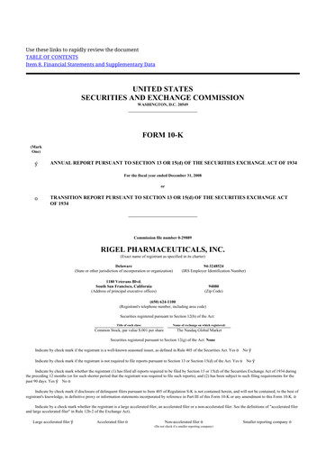 Thumbnail Rigel Pharmaceuticals 10-K Annual Report 
