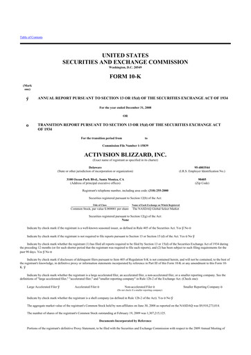 Thumbnail Activision Blizzard 10-K Annual Report 