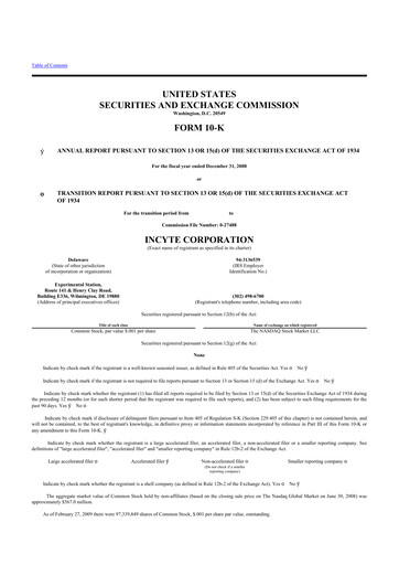 Thumbnail Incyte 10-K Annual Report 