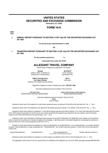 Miniature Allegiant Travel Company 10-K Rapport annuel 