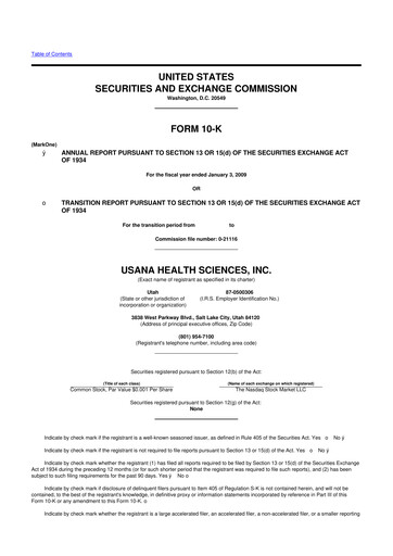 Thumbnail USANA 10-K Annual Report 