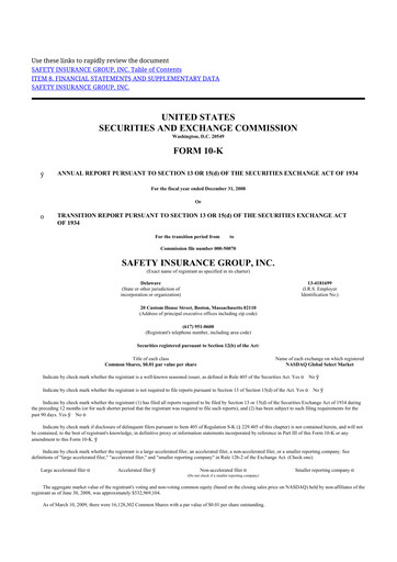 Thumbnail Safety Insurance
 10-K Annual Report 