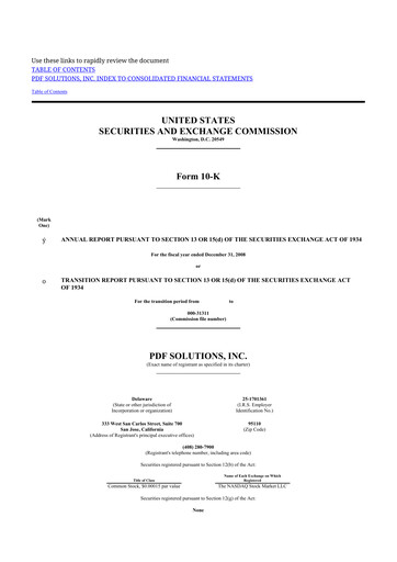 Miniature PDF Solutions 10-K Rapport annuel 