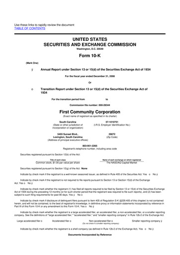 Thumbnail First Community Corporation 10-K Annual Report 